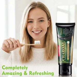 Activated Charcoal Toothpaste for Teeth Whitening and Fresh Breath - LANEMAY 5-in-1 Oral Care Formula with Coconut Oil & Thyme, 80g