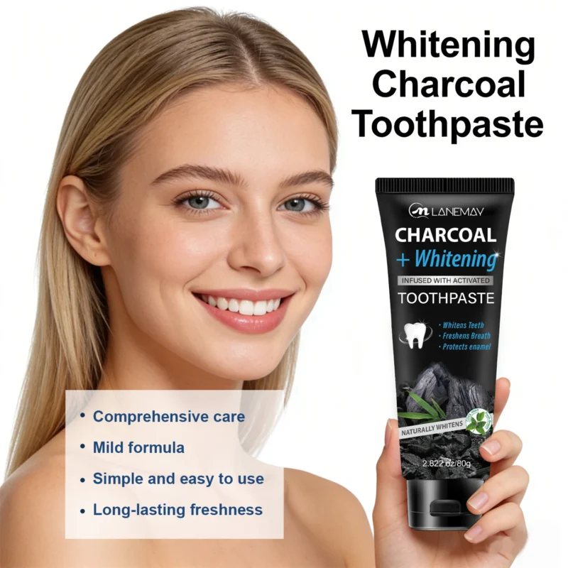 Activated Charcoal Toothpaste for Teeth Whitening and Enamel Protection - LANEMAY Fresh Peppermint 80g