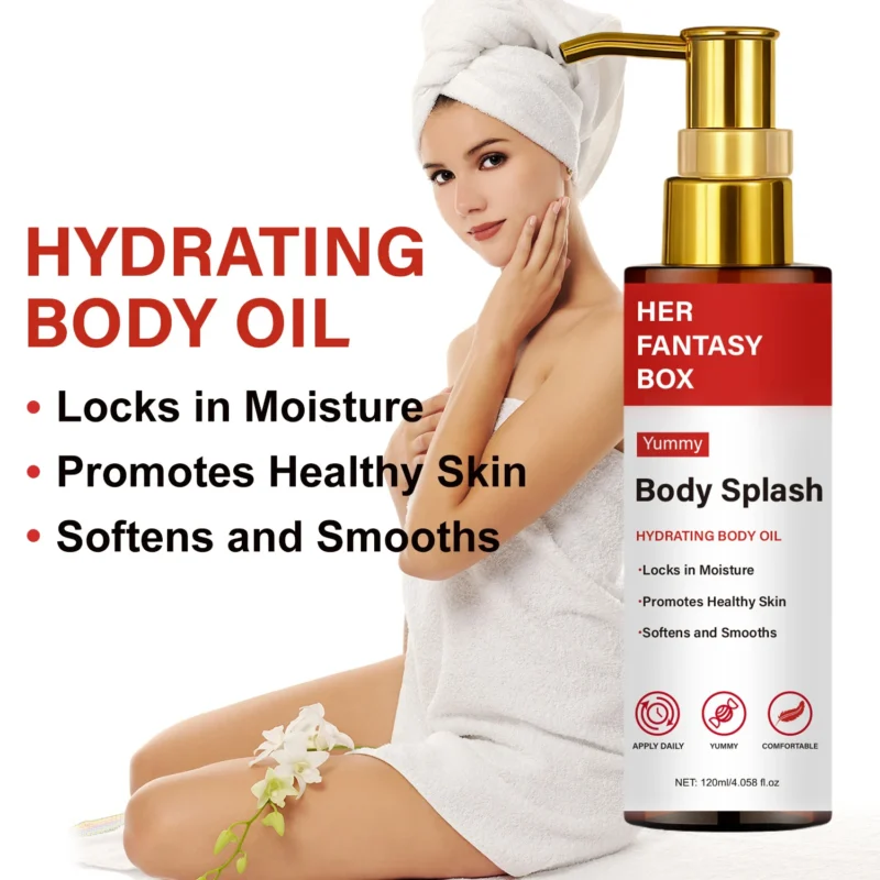 Hydrating Body Oil HER FANTASY BOX Yummy Body Splash - Non-Greasy Moisturizer with Turmeric & Jojoba for Soft Glowing Skin (120ml)