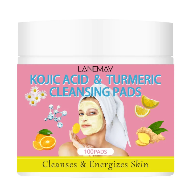 Kojic Acid & Turmeric Cleansing Pads for Deep Pore Cleansing and Skin Brightening - 100 Count Soft Exfoliating Facial Puffs
