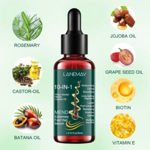 10-in-1 Hair Repair Serum with Biotin & Jojoba Oil - LANEMAY Multi-Effect Smoothing Treatment for Frizz Control & Shine (30ml)