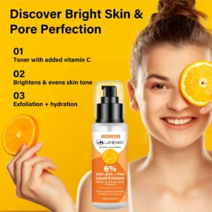AHA BHA PHA Exfoliating Serum 6% Triple Acid Liquid Exfoliant with Vitamin C for Pore Perfection & Skin Brightening, 100ml