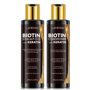 Biotin & Keratin Shampoo and Conditioner Set - LANEMAY Volumizing Hair Growth Treatment with DHT Blockers & Natural Oils (200ml x 2)