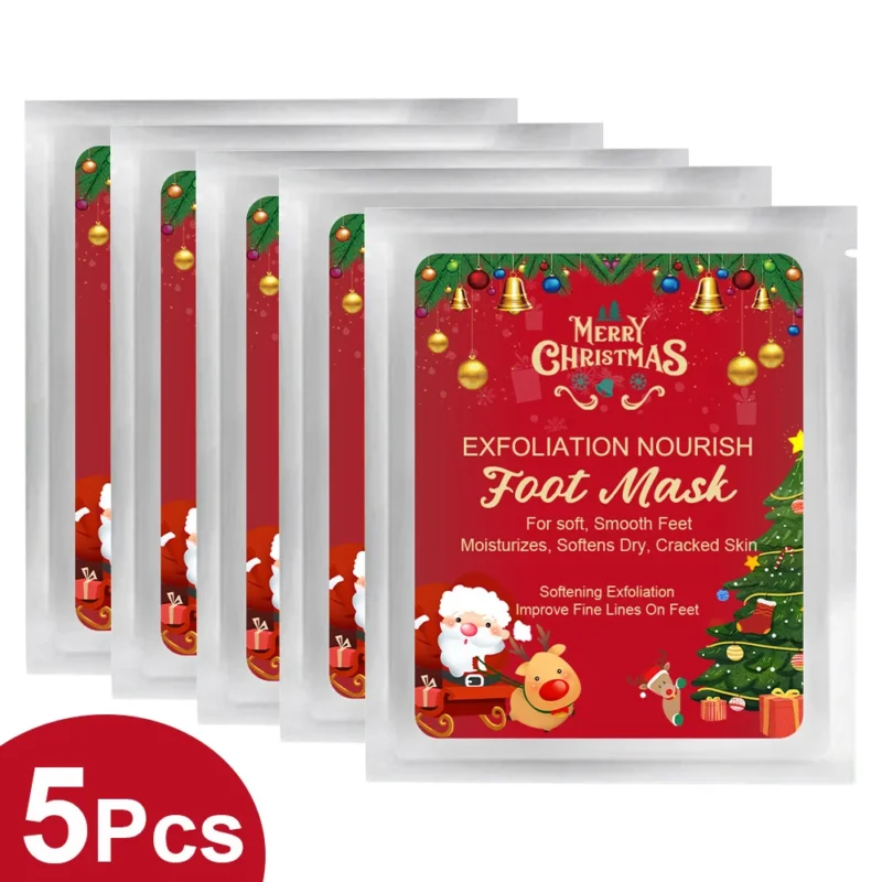 Foot Mask Christmas Edition 5 Pairs Exfoliating and Moisturizing Peel for Dry Cracked Feet