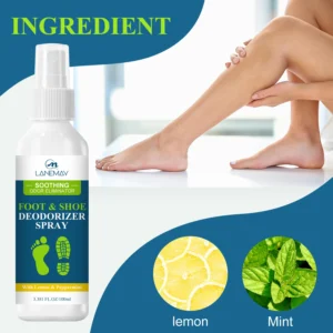 Foot Deodorant Spray - Soothing Odor Eliminator & Shoe Refresher with Lemon & Peppermint (100ml)