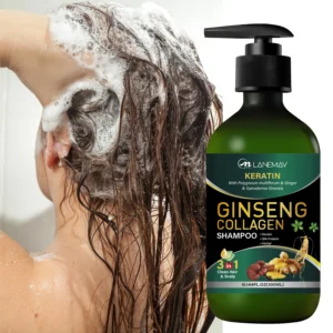 Ginseng Collagen Shampoo - LANEMAY Keratin & Herbal Formula for Deep Scalp Cleaning & Hair Repair (300ml)