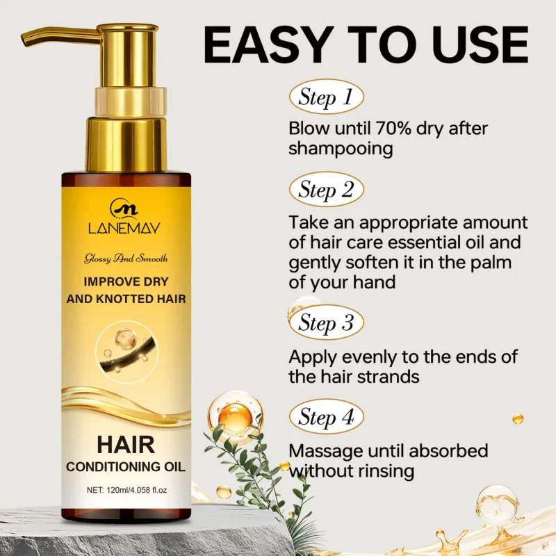 LANEMAY Hair Essential Oil for Frizzy Dry Hair Smoothing & Glossy Shine 120ml
