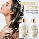 Keratin Biotin Shampoo & Conditioner Set - Deep Repair & Nourishment - Smoothness & Shine for All Hair Types - 200g x 2 LANEMAY