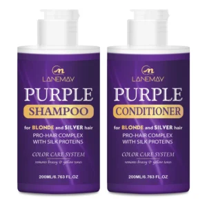 Purple Shampoo and Conditioner Set for Blonde & Silver Hair - Anti-Brass Color Correcting Treatment with Silk Proteins (200ml x 2)