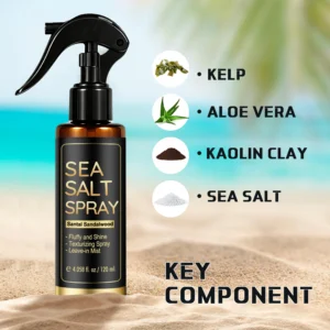Sea Salt Spray Texturizing Mist - Santal Sandalwood Volumizer for Fluffy Hair & Shine - Leave-In Styling with Kelp & Aloe (120ml)