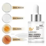 LANEMAY Snail Essence Face Serum with Hyaluronic Acid & Niacinamide - Anti-Aging Hydrating & Firming Treatment (30ml)