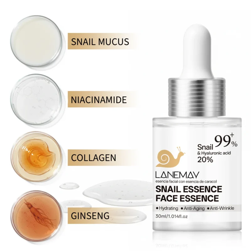 LANEMAY Snail Essence Face Serum with Hyaluronic Acid & Niacinamide - Anti-Aging Hydrating & Firming Treatment (30ml)