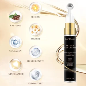 Retinol Eye Cream Roller with Caffeine & Niacinamide for Dark Circles and Puffiness - LANEMAY 15ml