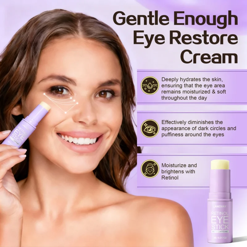 Retinol Eye Stick for Dark Circles and Puffiness - Caffeine & Peptide Brightening Under Eye Balm 9g