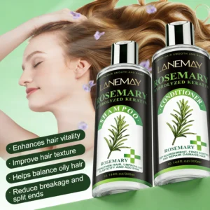 Rosemary Keratin Hair Care Set LANEMAY Shampoo and Conditioner for Frizz Control and Damage Repair (300ml x 2)