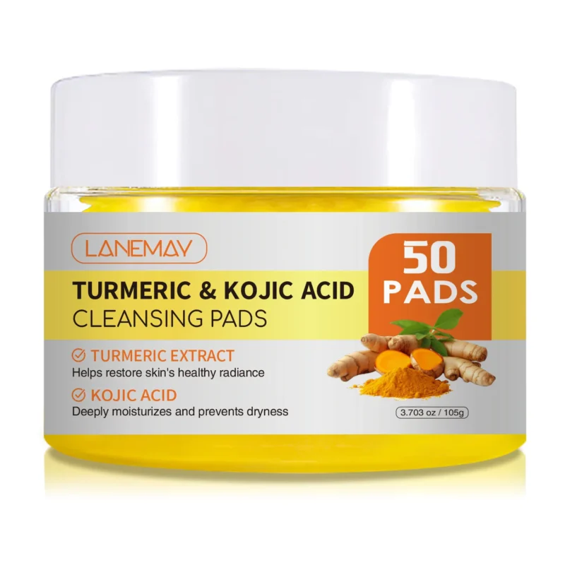 Turmeric Kojic Acid Cleansing Pads for Deep Pore Cleaning & Skin Brightening, 50 Count Disposable Facial Wipes